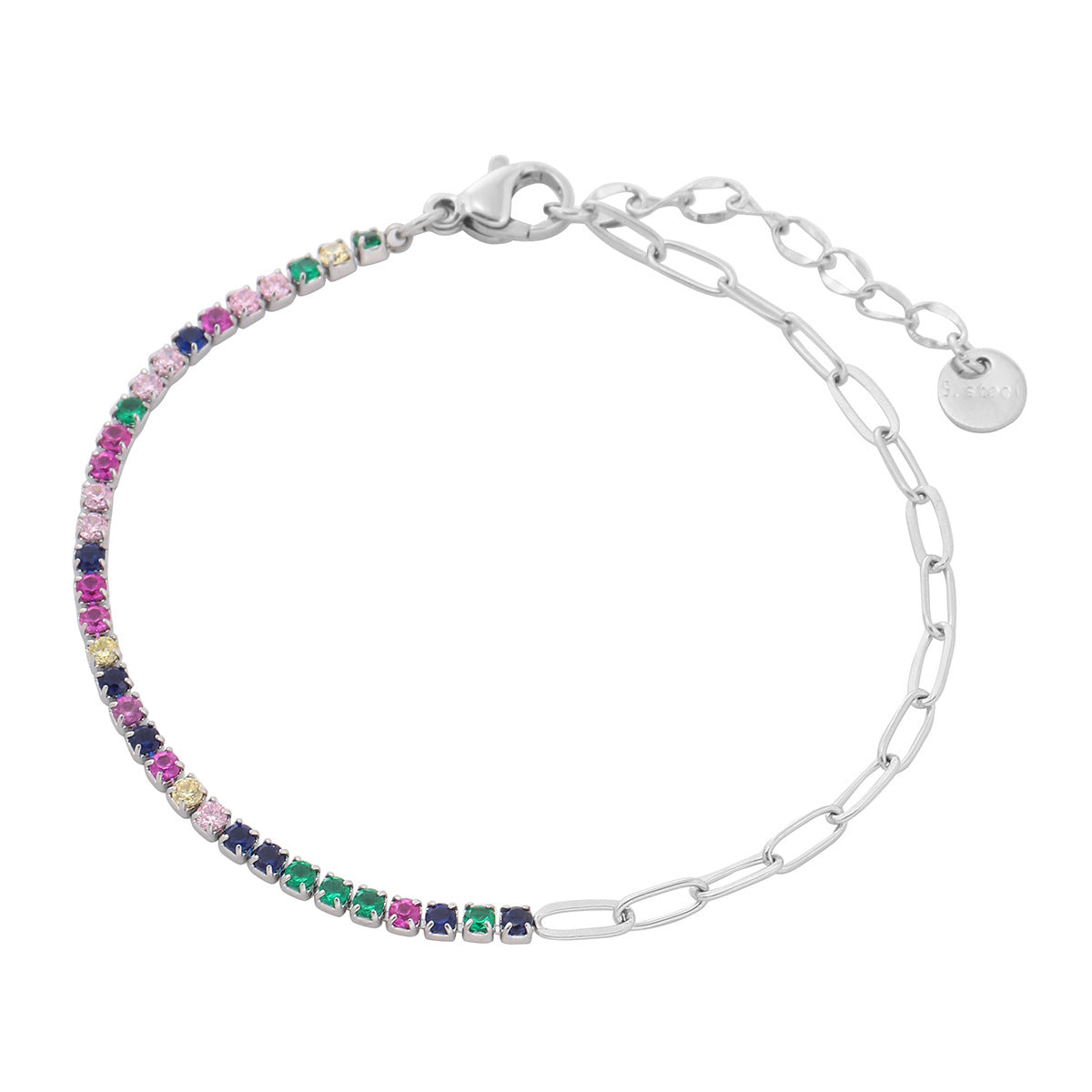 Pulsera geométrica de arcoíris de moda con diamantes de imitación para mujer, de acero de titanio con acabado chapado y delicado diseño de cristales de hilera completa