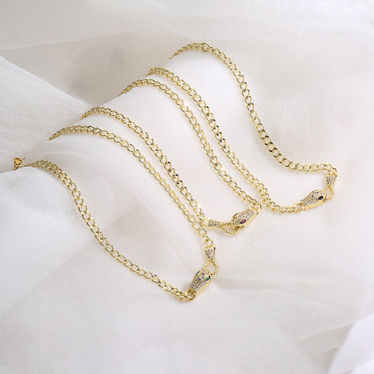Collar Minimalista de Serpiente Geométrica para Mujer en Cobre con Baño de Oro de 18K e Incrustaciones de Circonitas