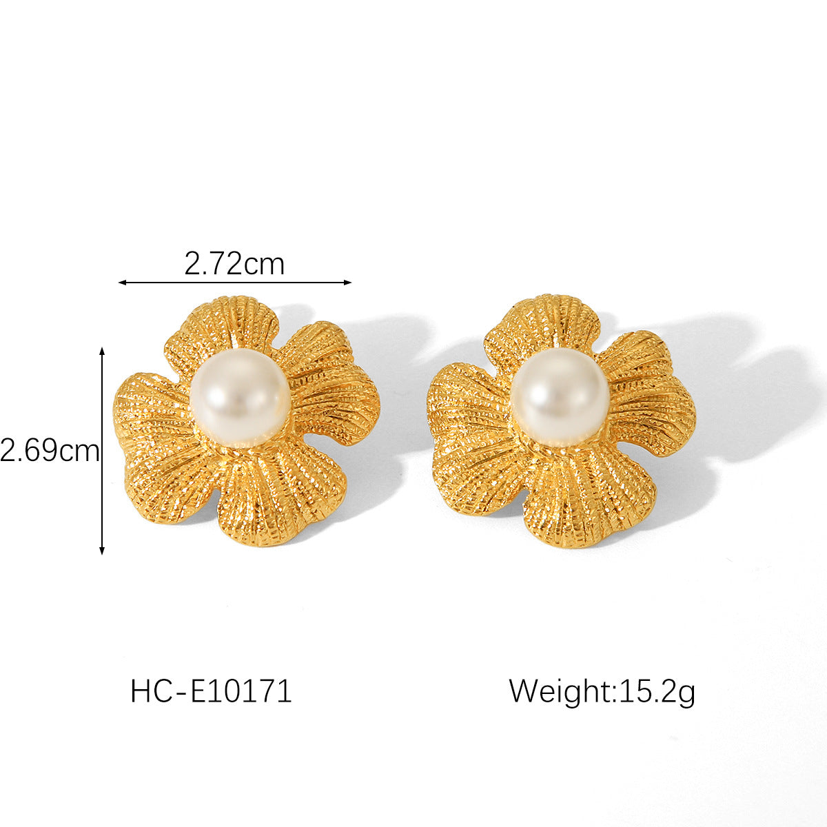 Vintage French Style 18K Gold Plated Stainless Steel Flower Pearl Stud Earrings for Women