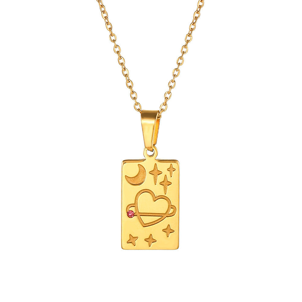 Minimalist Luxury Geometric Tarot Carved Pendant Titanium Steel Necklace Cable Chain