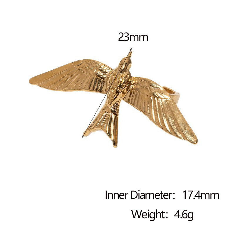 Minimalist Bird-Shaped Stainless Steel Open Ring with Plated Finish for Women