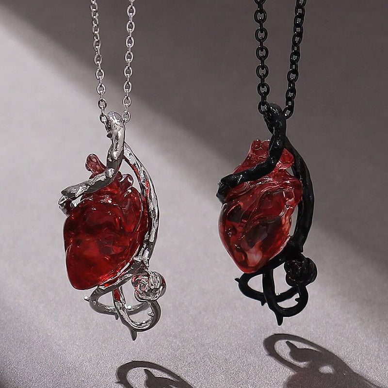 Collar vintage gótico punk con colgante de espina y corazón, diseño geométrico de aleación, acabado galvanizado, joyería de moda unisex para Halloween