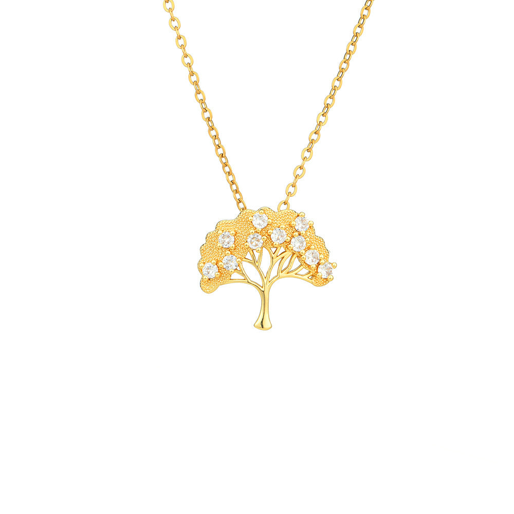 Collar con Colgante del Árbol de la Vida de Moda para Mujer en Cobre con Baño de Oro, Diseño Geométrico, Cadena tipo O, Estilo Minimalista y Versátil