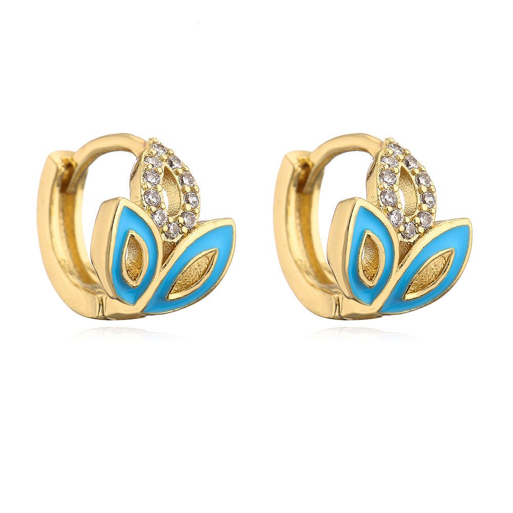 Orecchini a cerchio piccoli geometrici minimalisti da donna con base in rame placcato in oro 18K e zirconi incastonati a smalto
