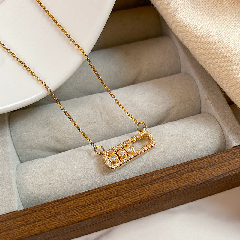 Minimalist Geometric Micro-set Cubic Zirconia Titanium Steel Paperclip Necklace