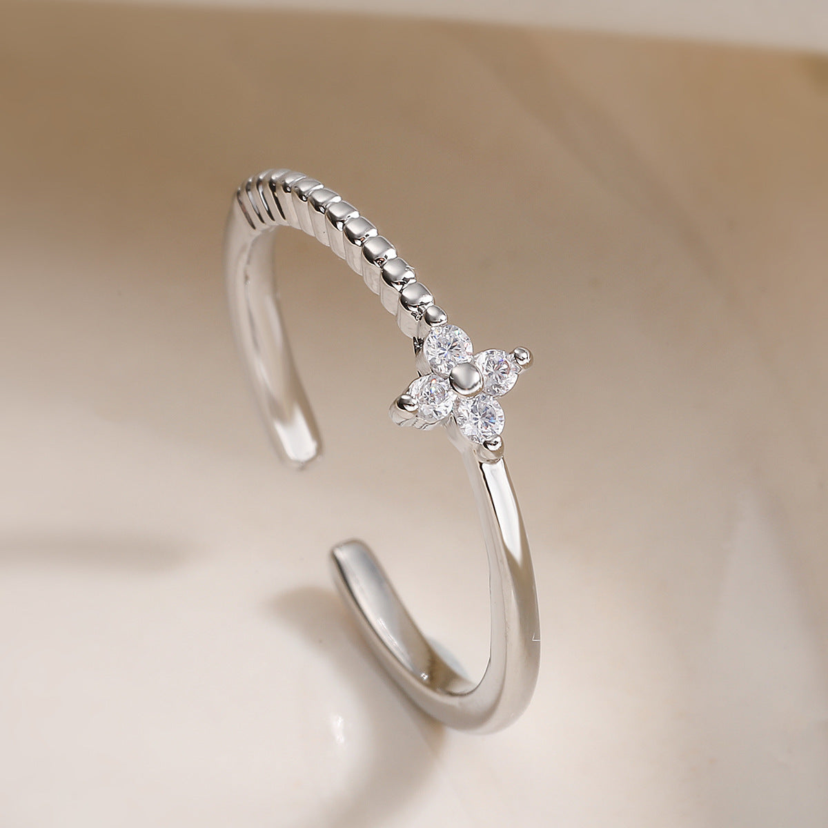 Minimalist Elegant 18K Gold Plated Brass Geometric Ring with Cubic Zirconia Inlay for Women