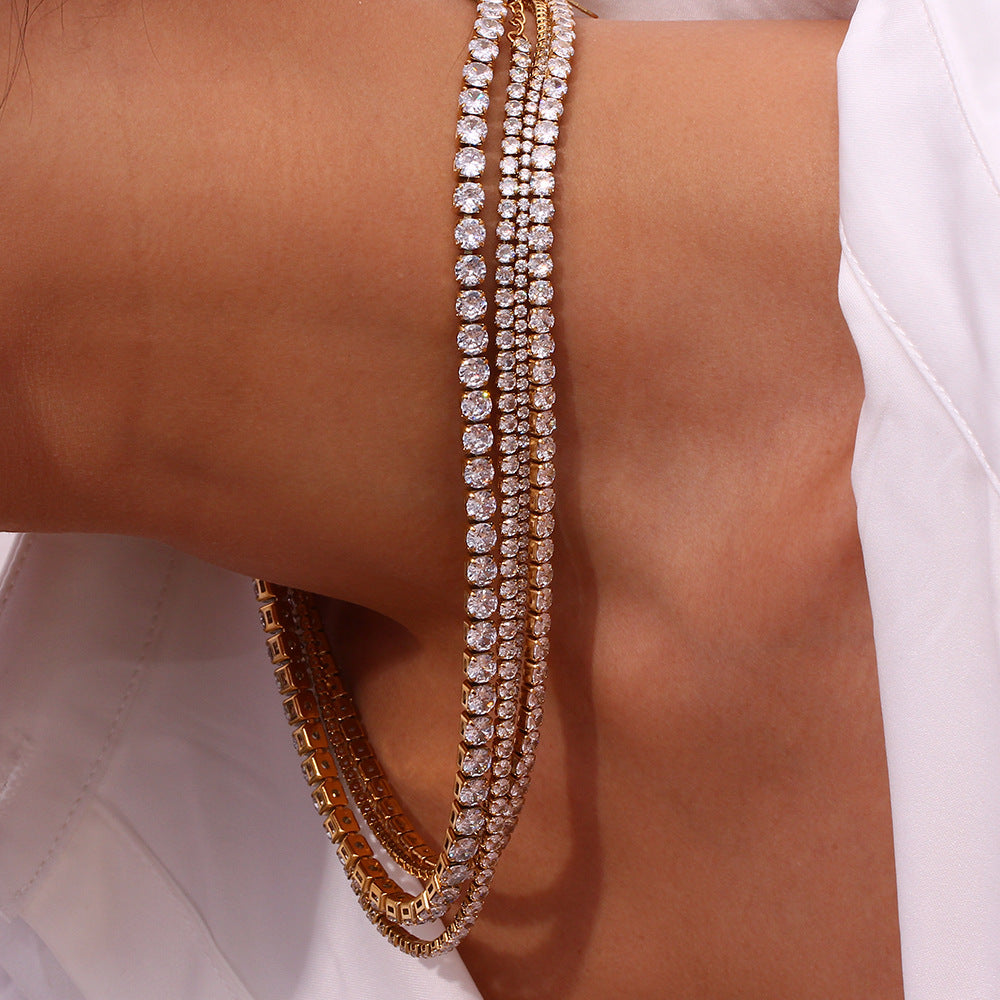 Minimalist Geometric Stainless Steel Plated Bracelet with Zirconia for Women