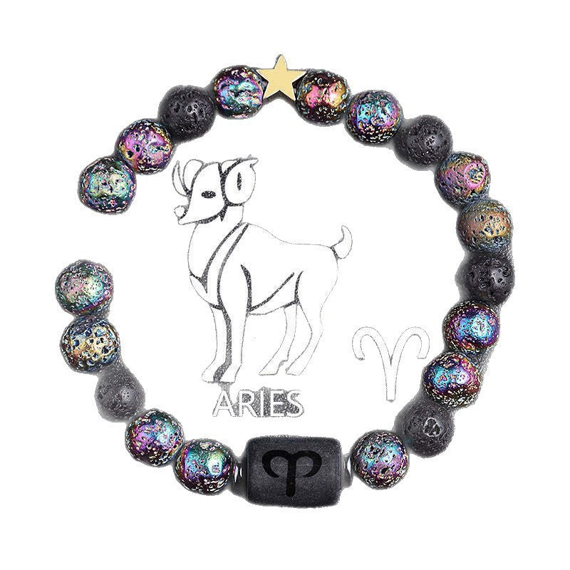 Casual Plated Volcanic Stone Star Beaded Bracelet 8mm Unisex Zodiac Jewelry