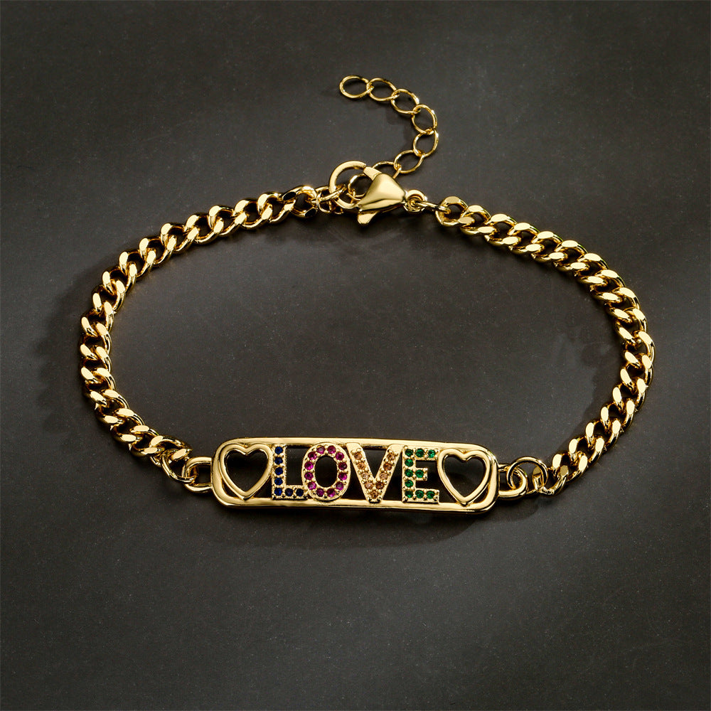 Geometric Brass Gold Plated Cubic Zirconia MOM Bracelet for Women