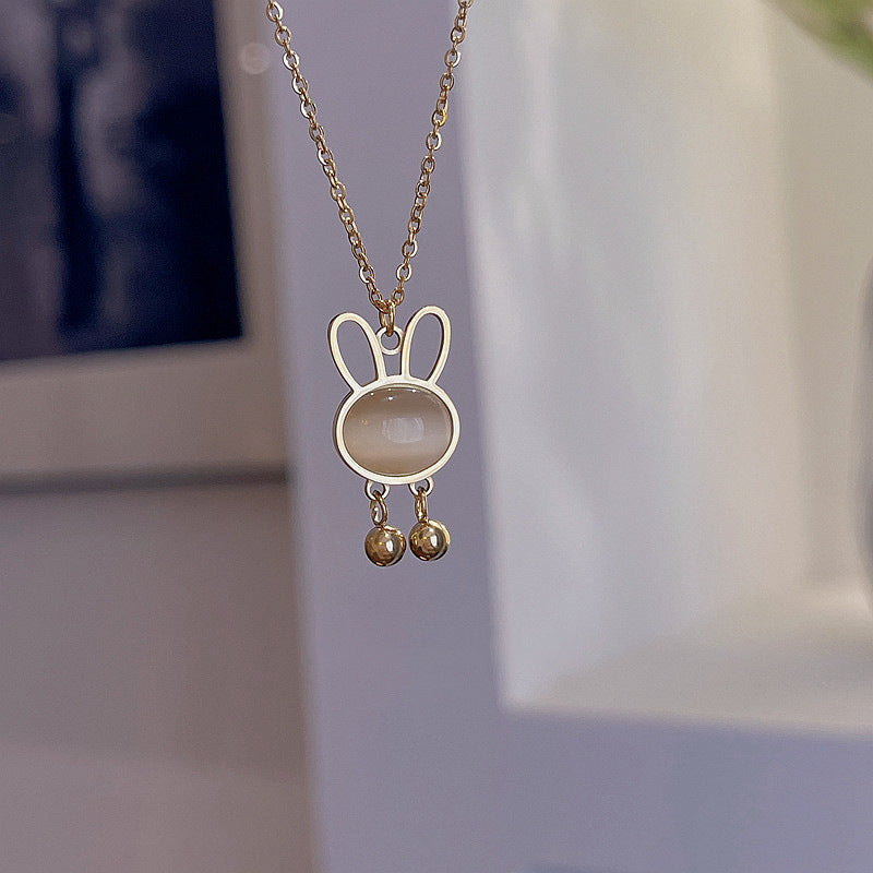 Cute Rabbit Pendant Necklace in Titanium Steel with Plated Finish for Women, Minimalist Clavicle Chain with Animal Design