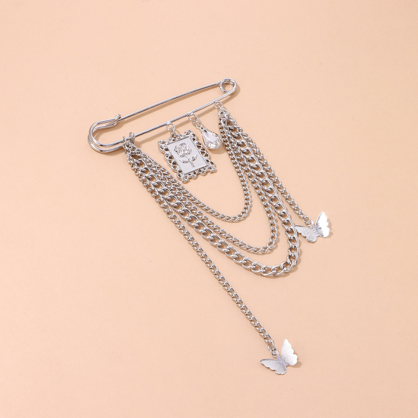 Women's Floral Butterfly Brooch Rhinestone Alloy Plated Chain Pin Accessory