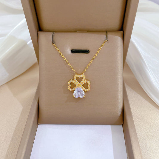 Elegante collar con dije de corazón y flores para mujer con cadena de acero inoxidable, detalles de pedrería, diseño geométrico minimalista, estilo medallón ligero