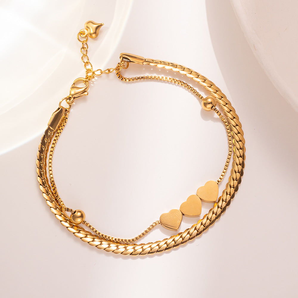 Minimalist Geometric Titanium Steel Bracelet for Women with Plated Finish Multi-Layer Winding Design