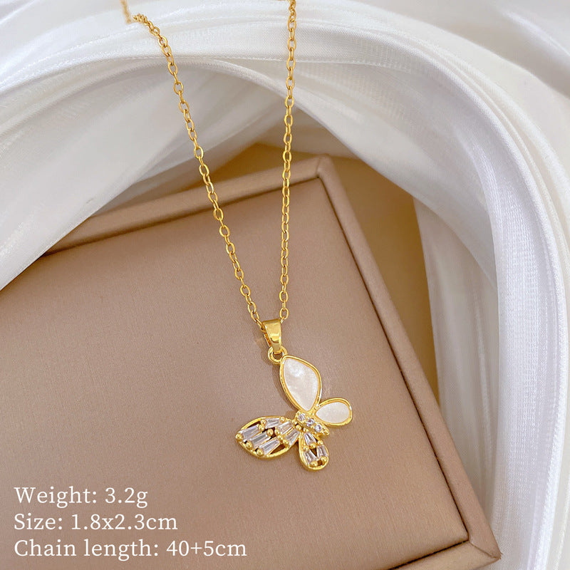 Sweet Minimalist Butterfly Rhinestone Plated Titanium Steel Necklace for Unisex