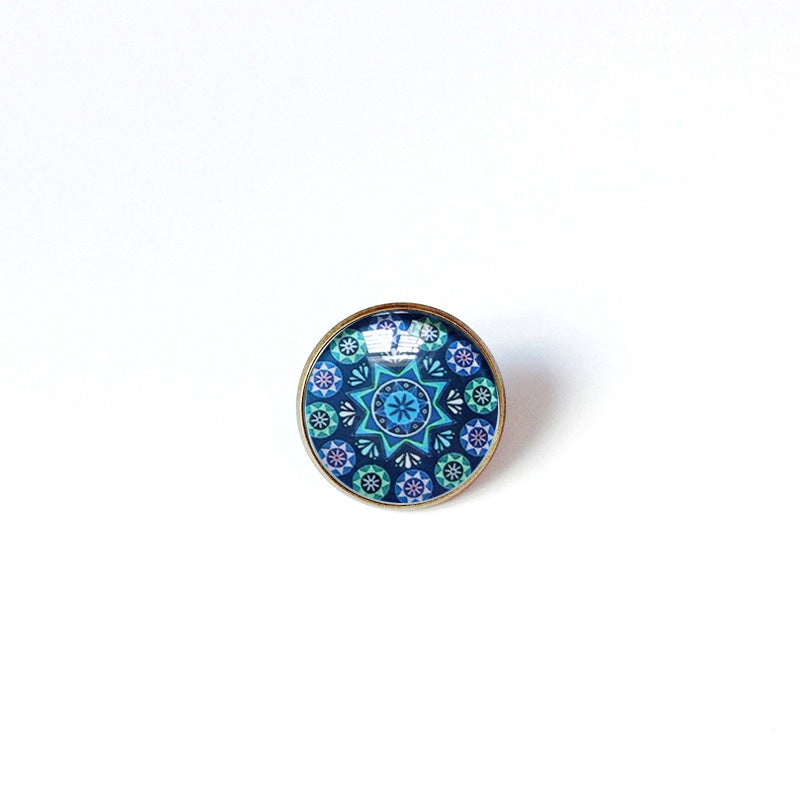 Broche floral vintage bohemio de mandala en latón con acabado chapado para mujeres y hombres