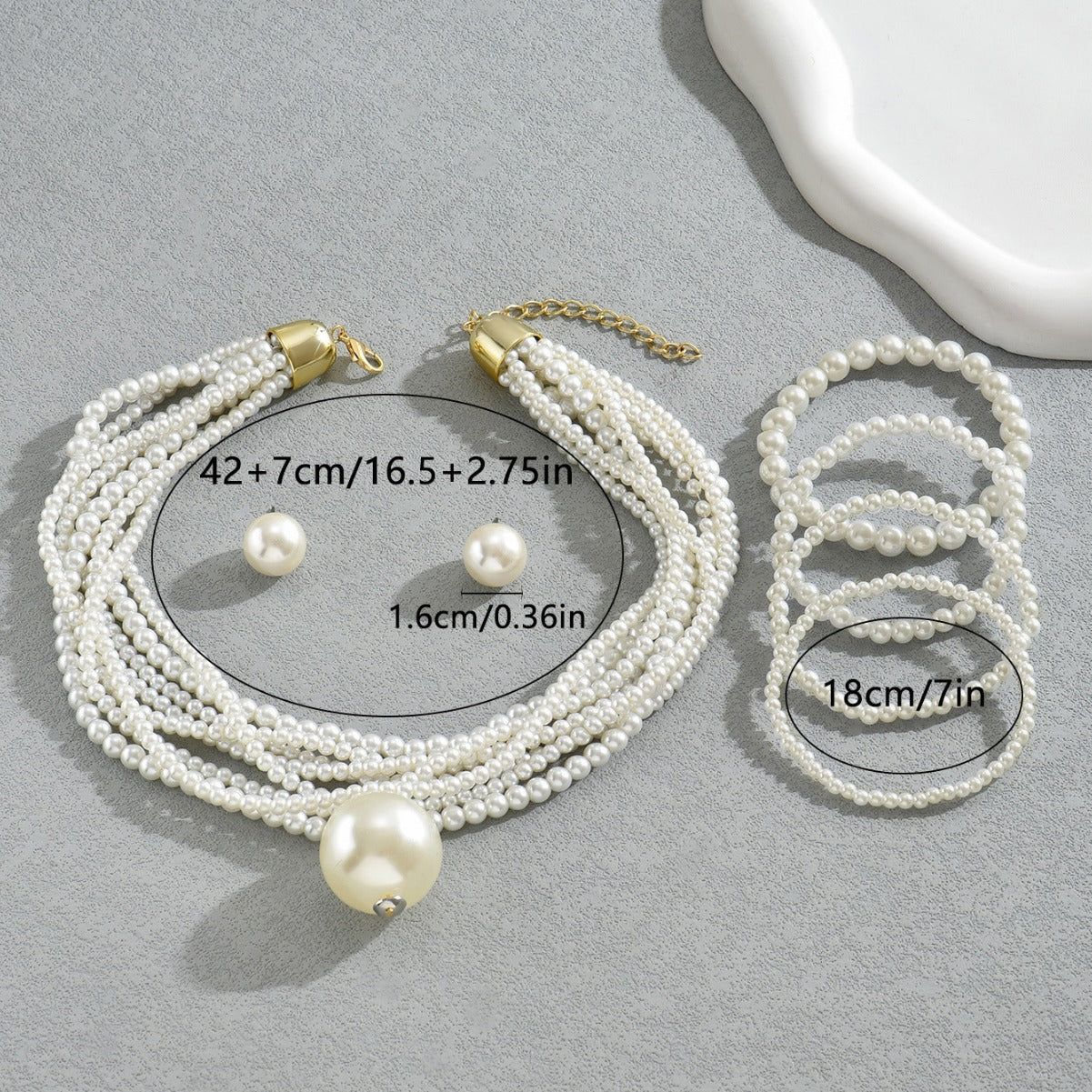 Elegante Parure Collana di Perle Geometrica con Pendente di Perle e Madreperla, Bracciale di Perle e Orecchini da Donna