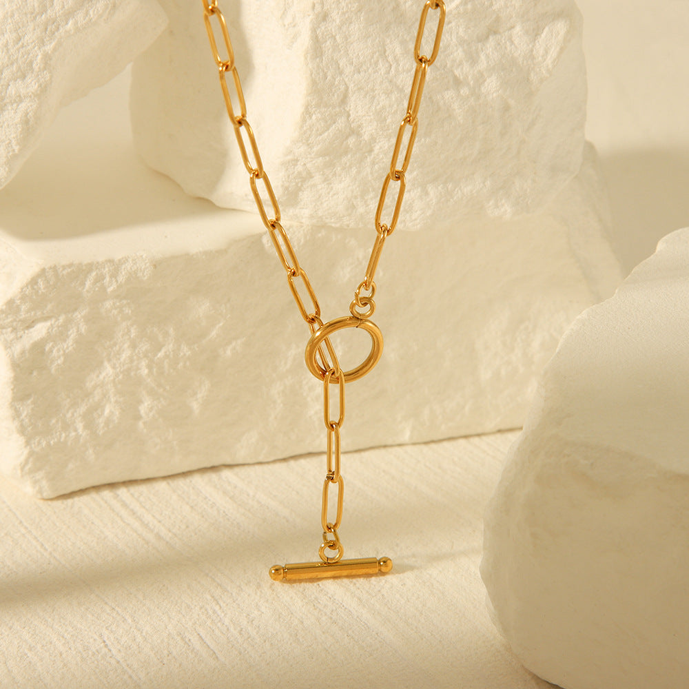 Minimalist Geometric Titanium Steel Cross Necklace for Women with Rhinestone Inlay and Plated Finish