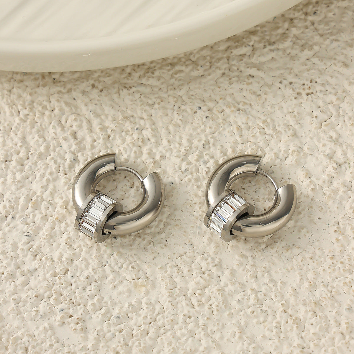 Minimalist Elegant Geometric Round Square Stainless Steel PVD Plated Cubic Zirconia Inlay Earrings for Women