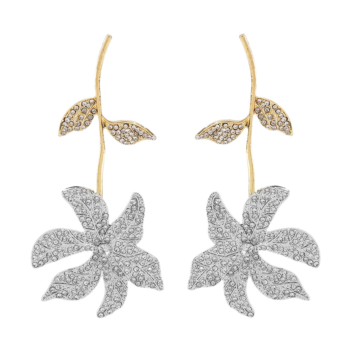 Elegant Floral Stud Earrings with Rhinestone Inlay in Alloy Base for Women