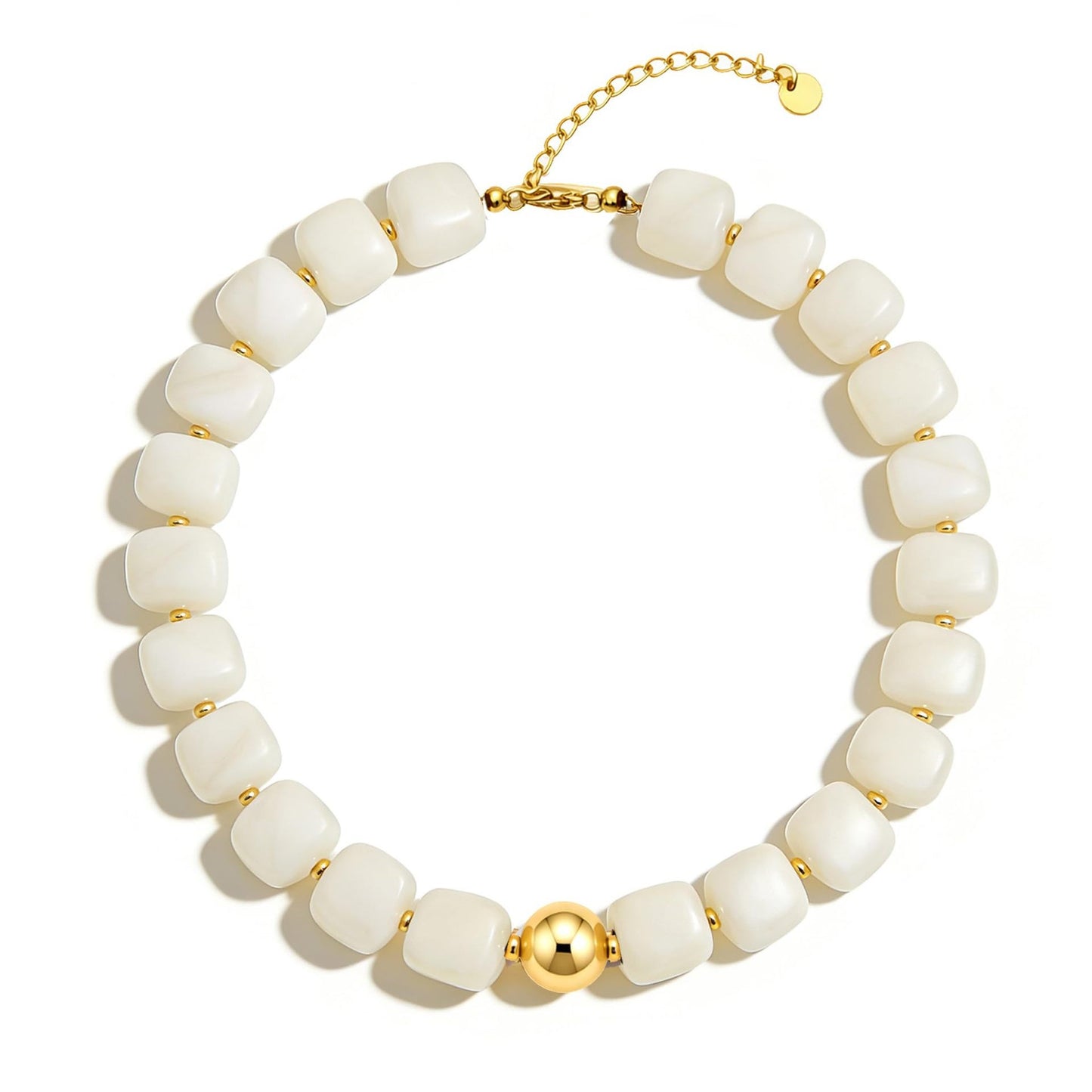 Bohemian Casual Geometric Resin Beaded Necklace with Acrylic Gold Ball Pendant Unisex Cable Chain