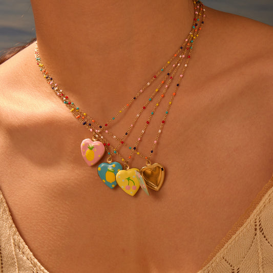 Bonito Collar con Colgante de Corazón y Frutas Inspirado en la Dopamina de Acero Inoxidable con Baño de Oro, Joyería Minimalista de Moda para Mujer