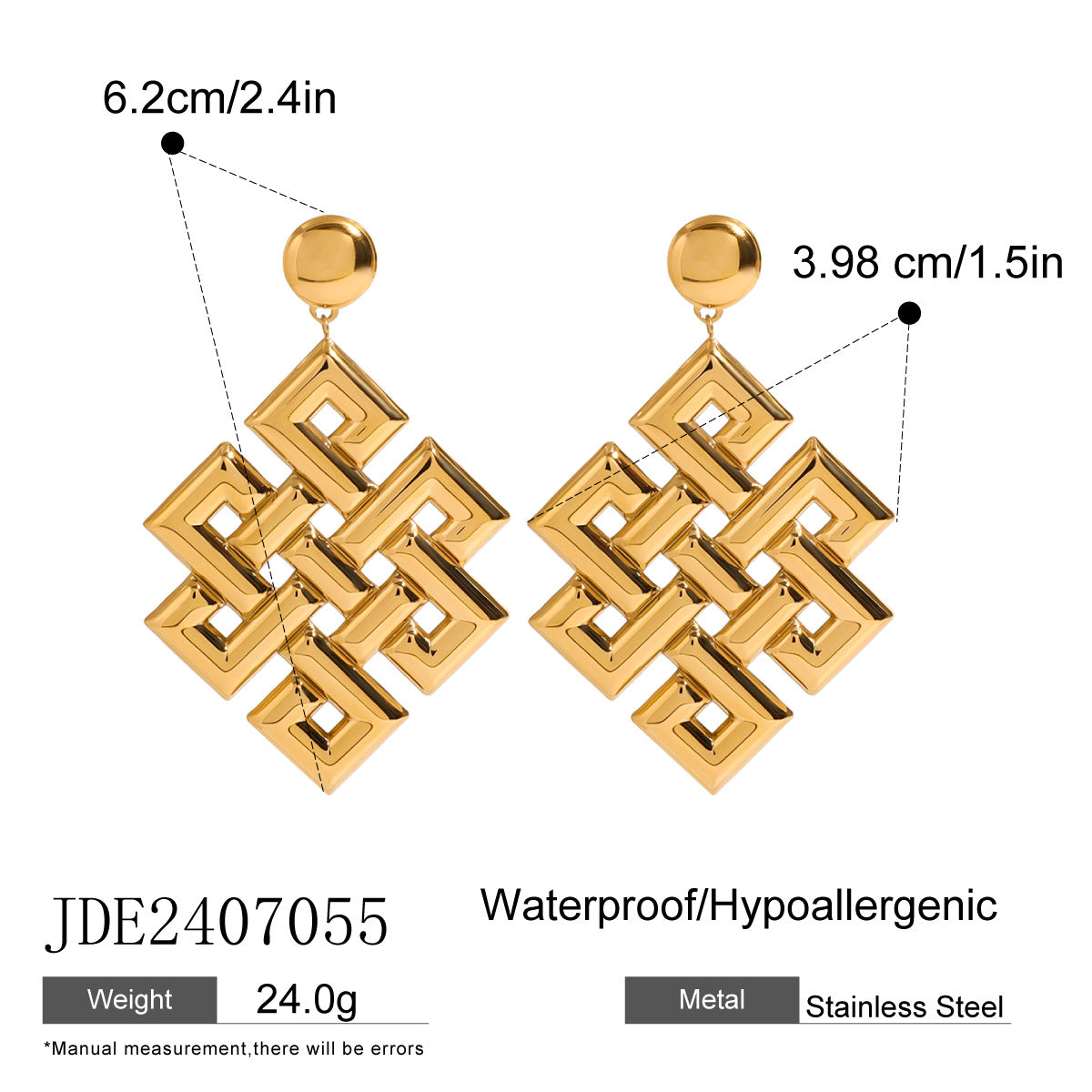 Minimalist Celtic Knot Hollow Stainless Steel Necklace and Stud Earrings Set for Women with Plated Finish
