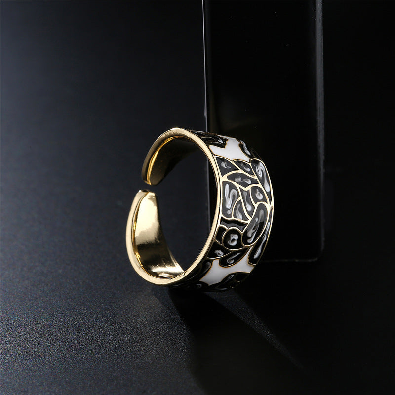 18K Gold Plated Brass Geometric Drip Oil Ring with Cubic Zirconia for Women