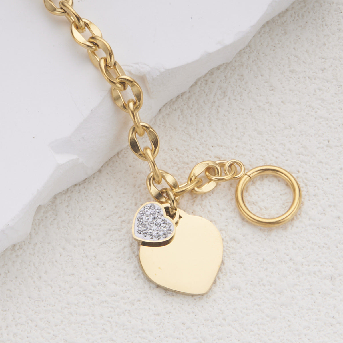 Minimalist Heart-Shaped Titanium Steel Bracelet with Plated Finish for Women