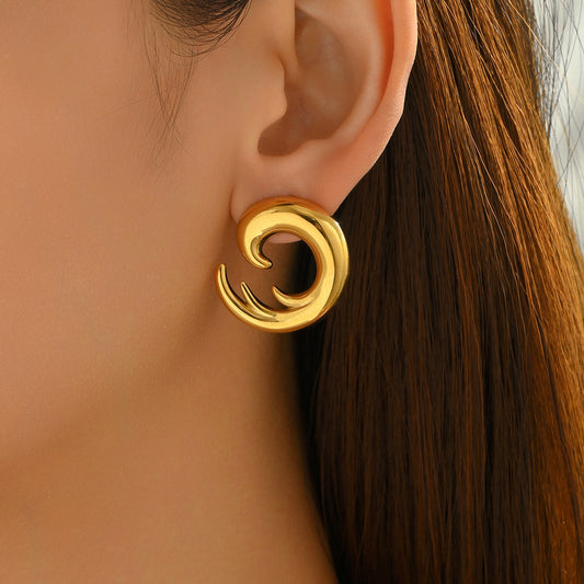 Pendientes Geométricos Ondulados para Mujer de Aleación de Zinc con Acabado Galvanizado, Pendientes Minimalistas de Moda