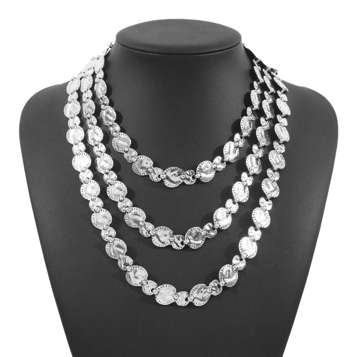 Geometric Pendant Necklace for Women Zinc Alloy Plated Multi-Layer Stackable Punk Street Style Statement Necklace