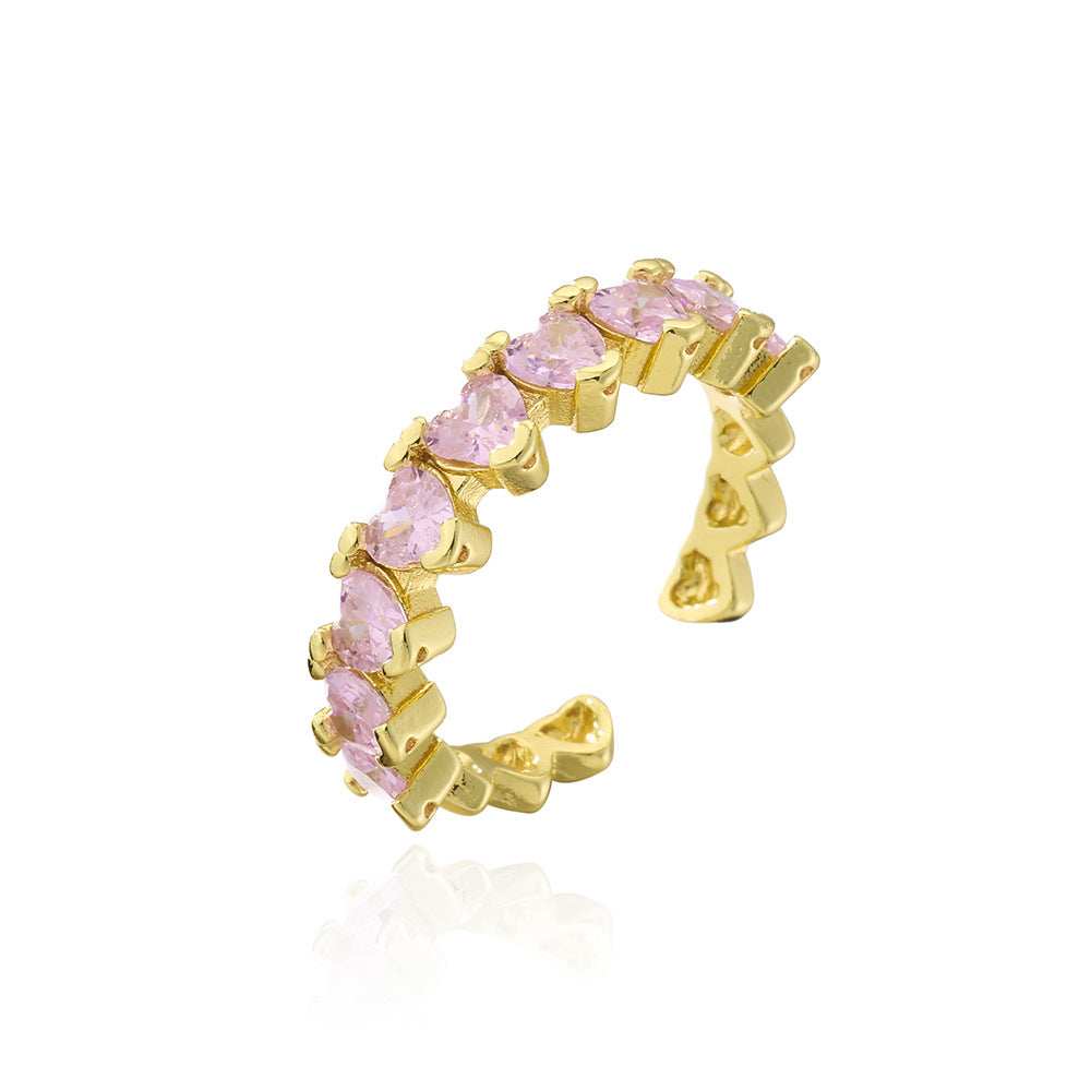 Geometric Open Ring for Women with Copper Base Plated in 18K Gold and Micro-Paved Zirconia