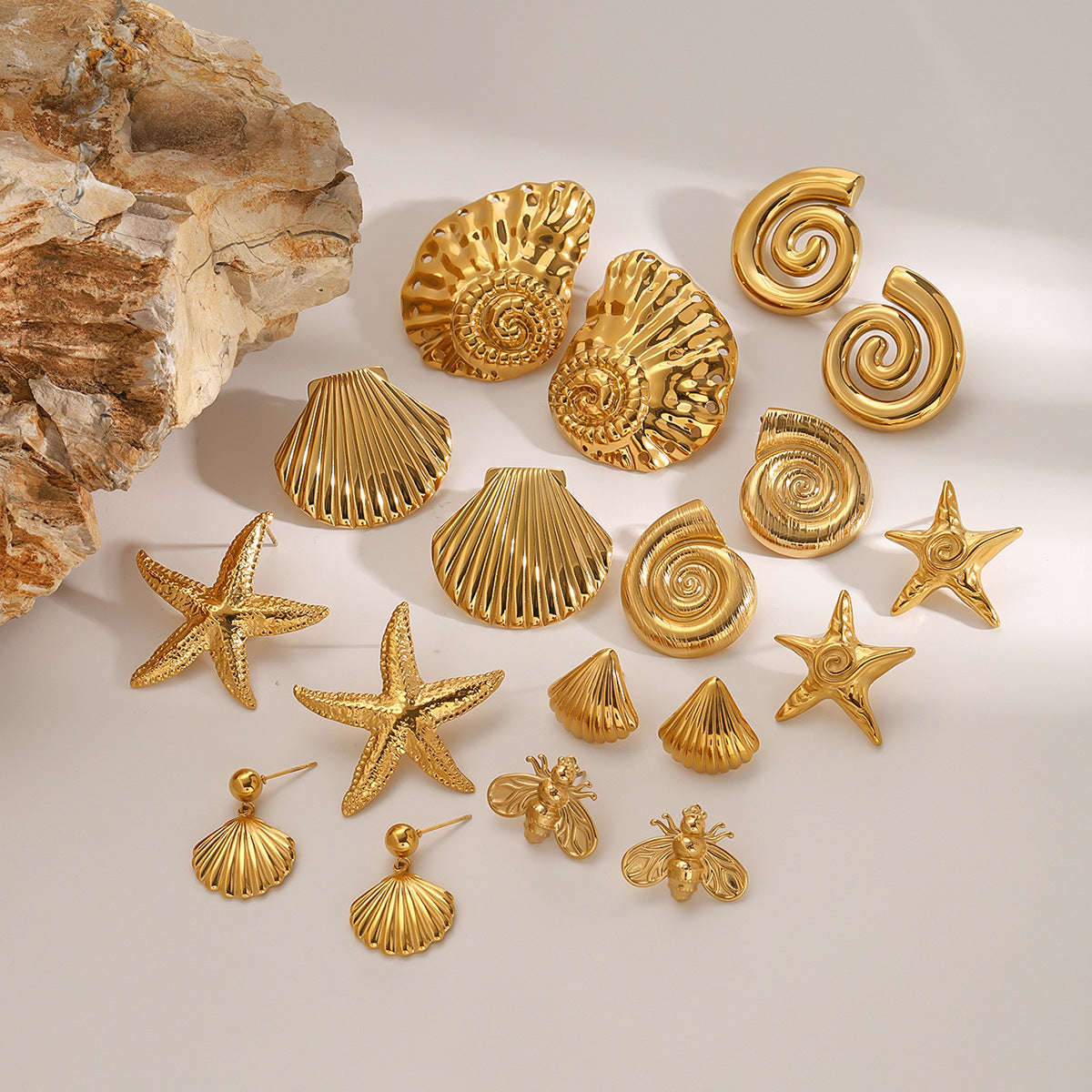 Gold Plated Stainless Steel Starfish Earrings for Women