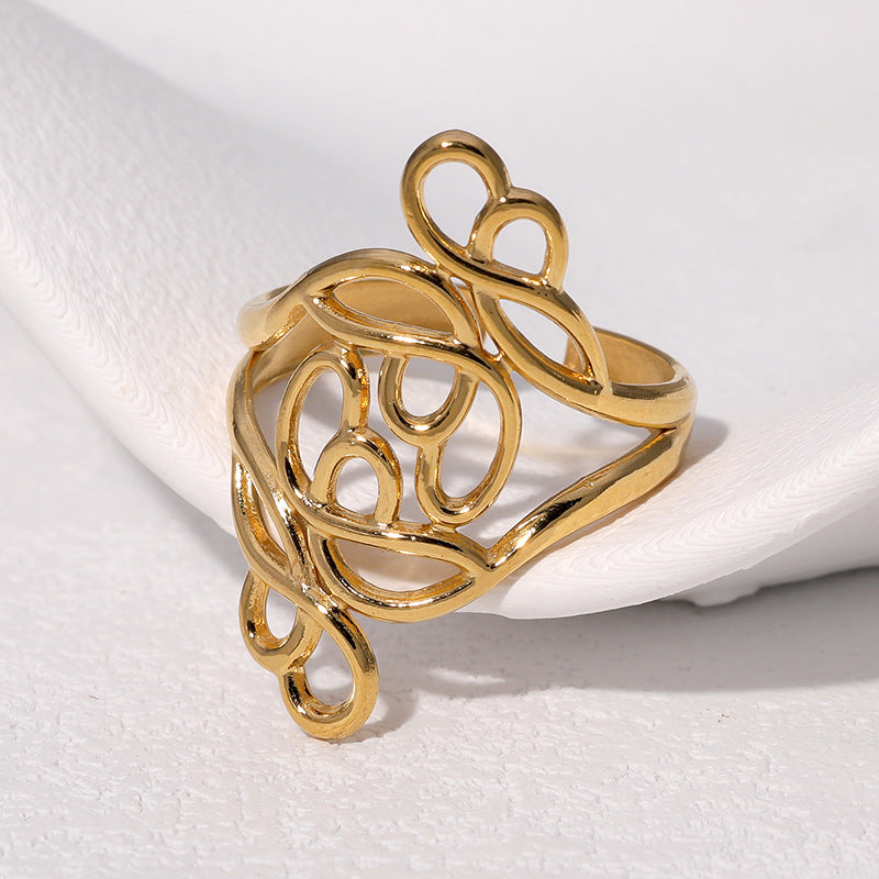 Minimalist Geometric Open Ring 18K Gold Plated Stainless Steel Irregular Hollow Design for Women