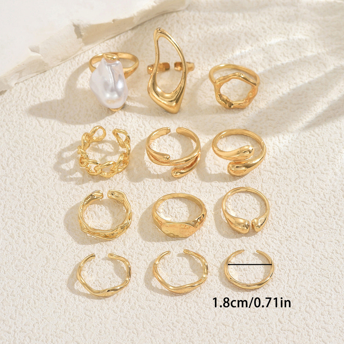 Set di anelli aperti di lusso con intarsi geometrici in perla per donna in lega di zinco