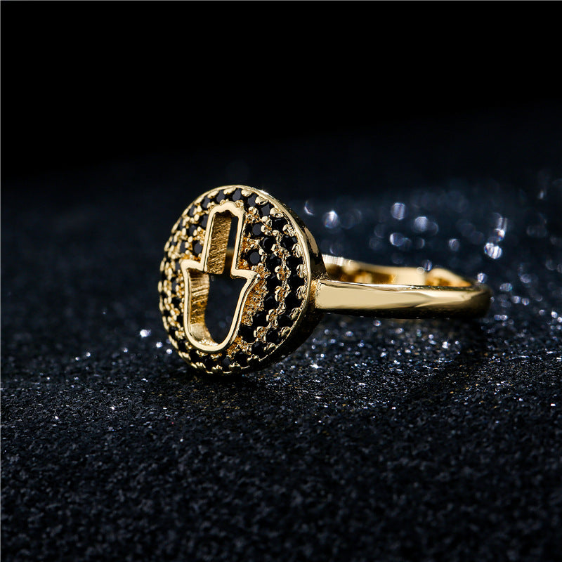 Minimalist Geometric Open Adjustable Brass Ring with Micro-Inlay for Women