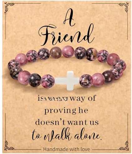 Minimalist Zebra Print Cross Natural Stone Beaded Bracelet Unisex