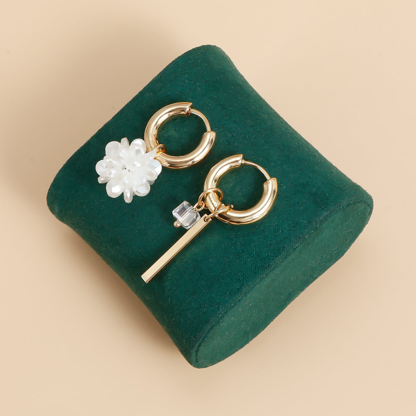 Minimalist Elegant Double-Hoop Long Bar Earrings for Women with Spherical Shape Electroplated Metal and Pearl-Like Finish