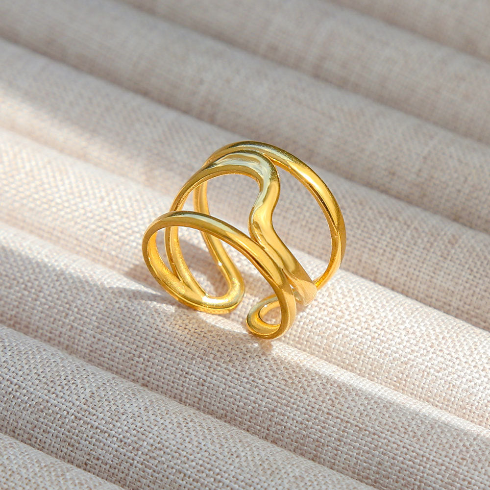 Anello Aperto Regolabile da Donna in Acciaio Inossidabile Stile INS Vintage, Geometrico e a Cuore, con Intarsio in Pietra Naturale, Elegante e Minimalista