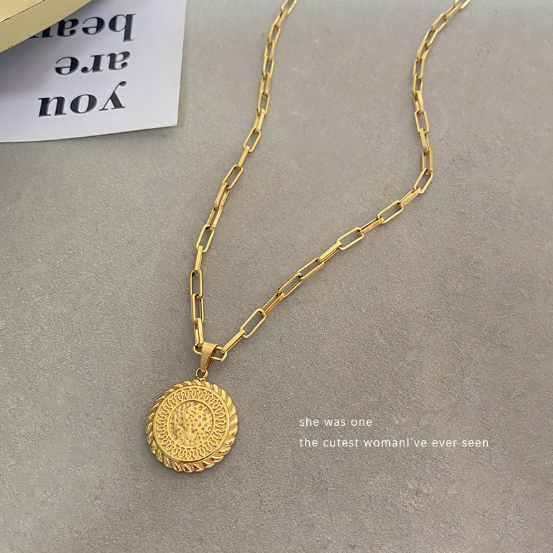 Gold Plated Titanium Steel Round Geometric Necklace for Unisex