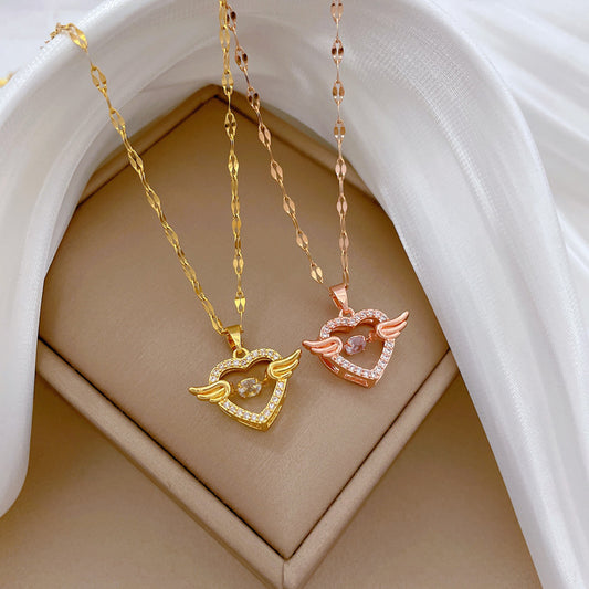 Collar de Lujo con Colgante Geométrico de Corazón de Acero Inoxidable con Incrustaciones de Diamantes de Imitación para Mujer y Hombre