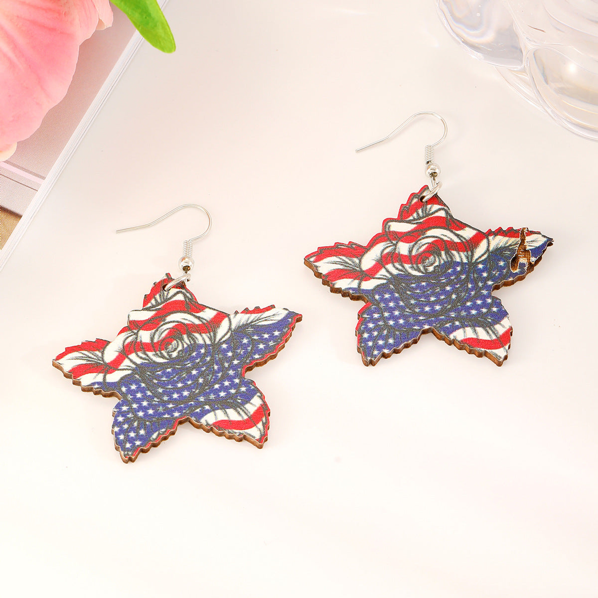Pendientes de Madera Geométricos Minimalistas Estampados para Mujer