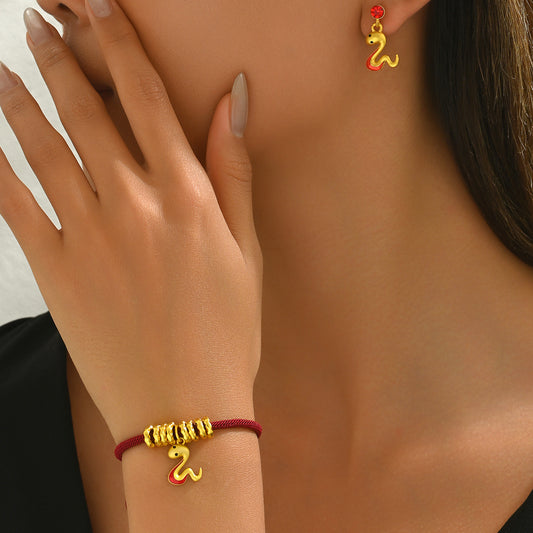 Set di Bracciale e Orecchini da Donna a Tema Animale con Serpente, Decorazioni in Strass, Realizzati in Rame con Pendenti in Lega di Zinco