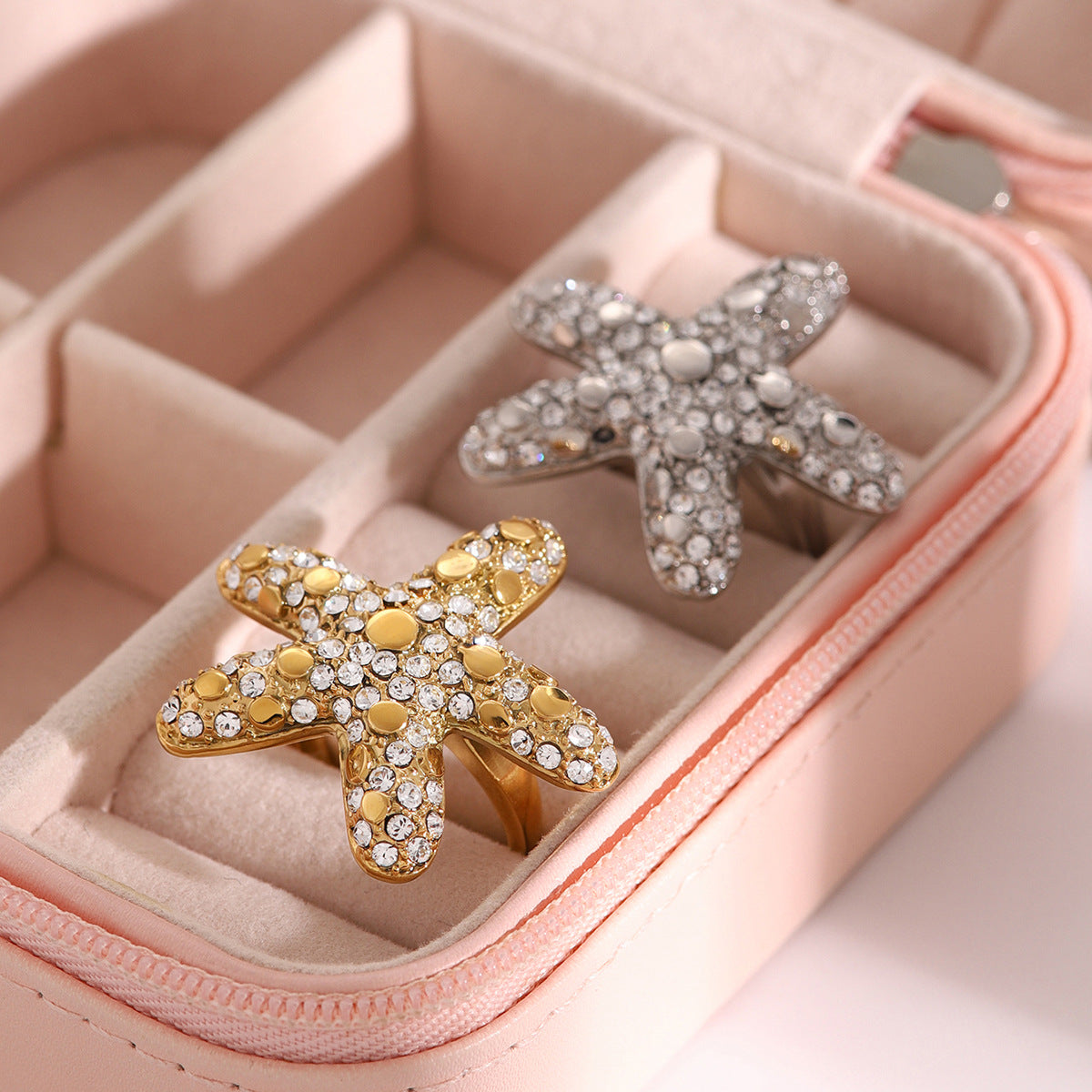 Minimalist Star-Shaped Stainless Steel Ring with Rhinestone Inlay for Women