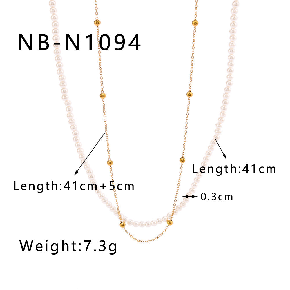 Vintage French-Inspired Geometric Pearl Necklace with Stainless Steel Chain and 18K Vacuum Plated Titanium Steel Pendant for Women