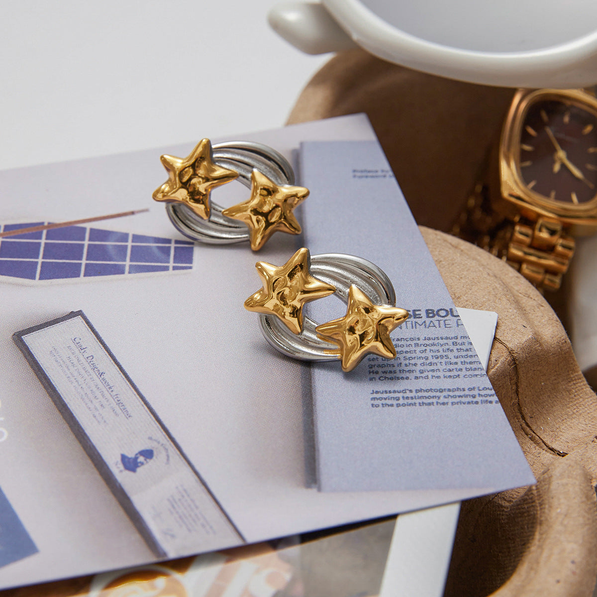 Minimalist Star-Shaped Stainless Steel Stud Earrings with Plated Finish for Women