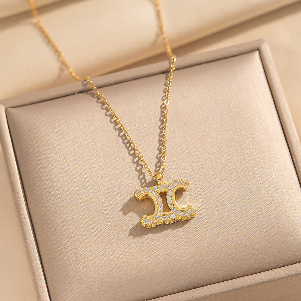 Collar Minimalista con Colgante de Ola y Geométrico para Mujer en Acero de Titanio con Chapado en Oro de 18K, Cadena Hipoalergénica para Clavícula con Motivos de Corazón y Lazo