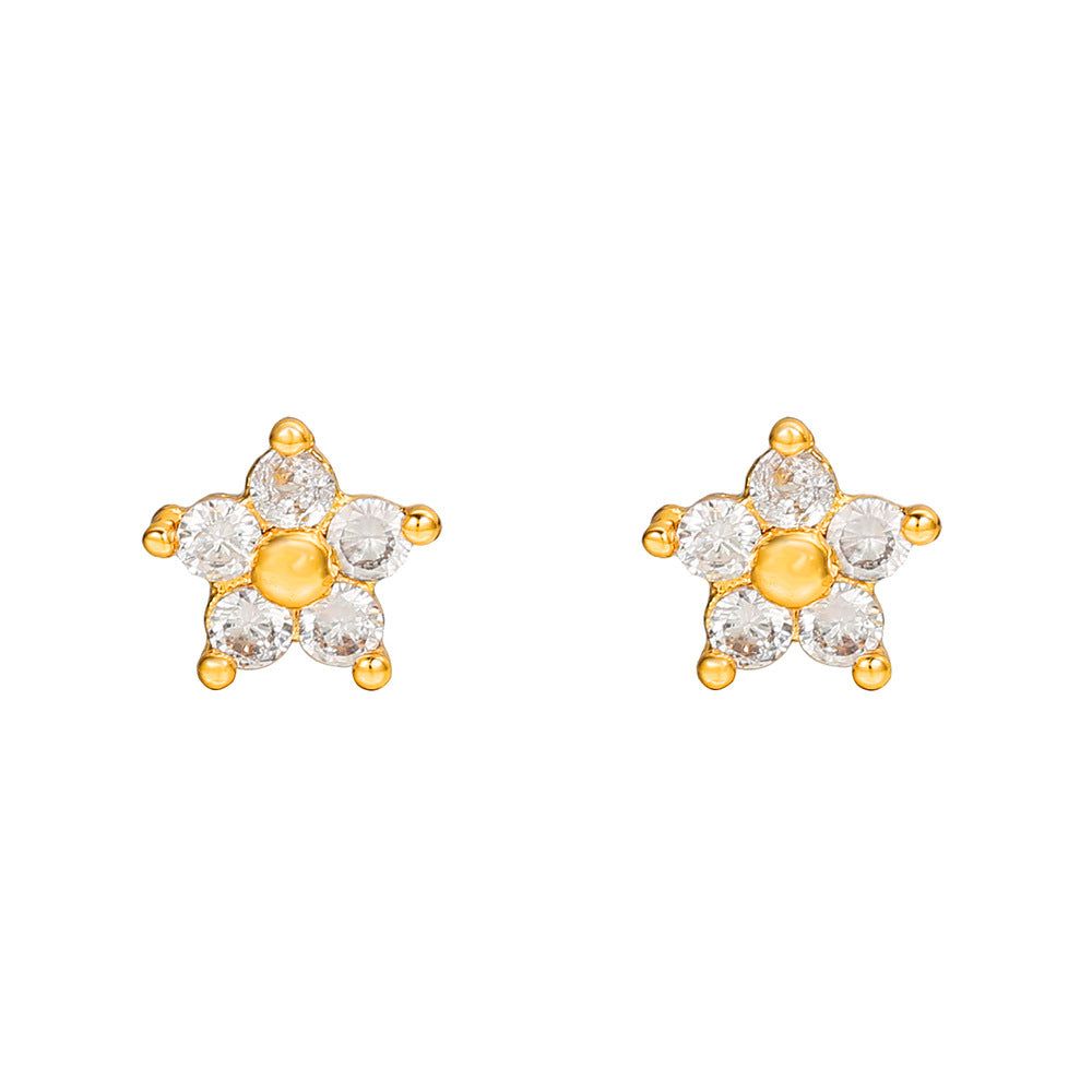 Gold Plated Brass Cubic Zirconia Butterfly Hand Bird Heart Stud Earrings