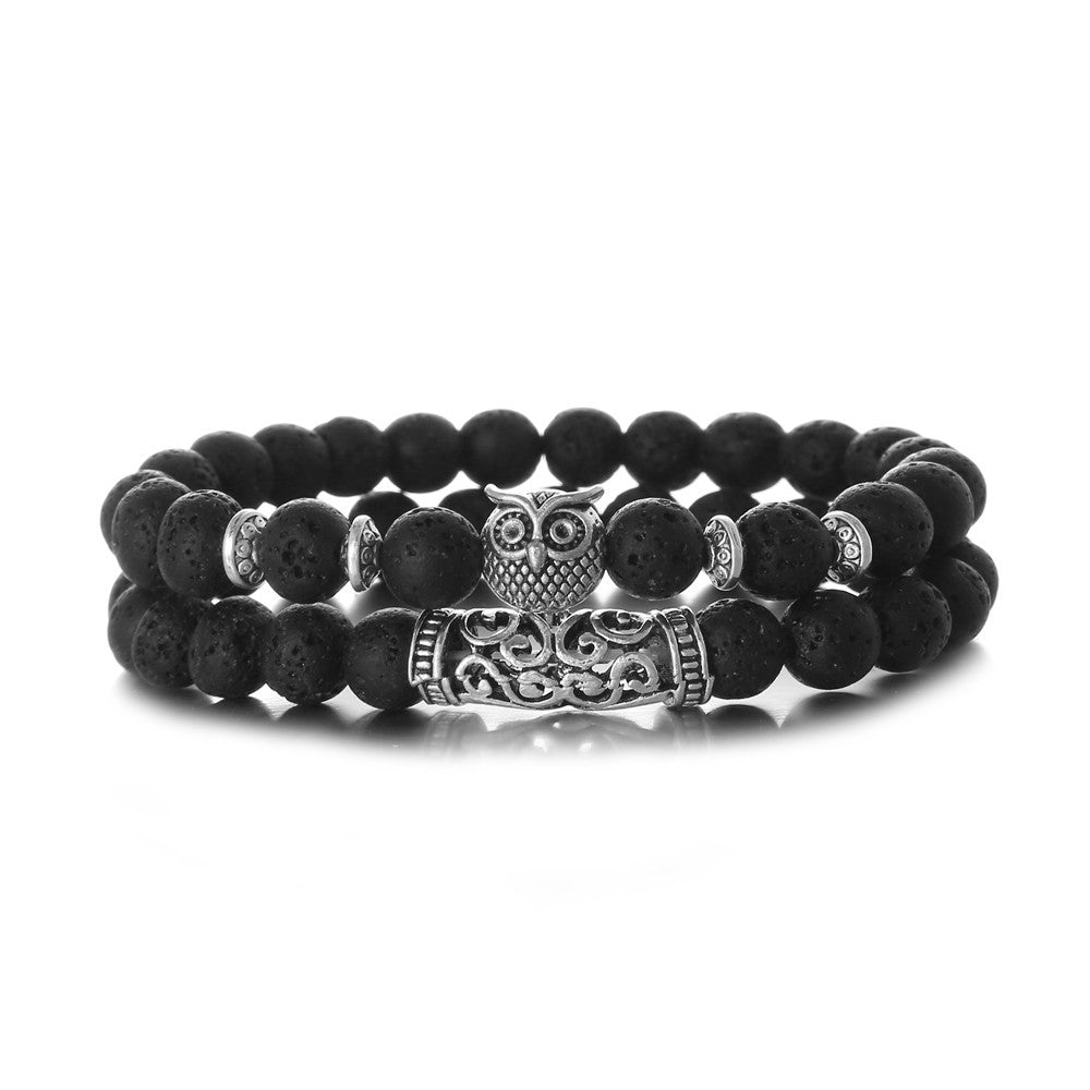 Animal Tiger's Eye Volcanic Stone Stretch Bracelet Set Unisex