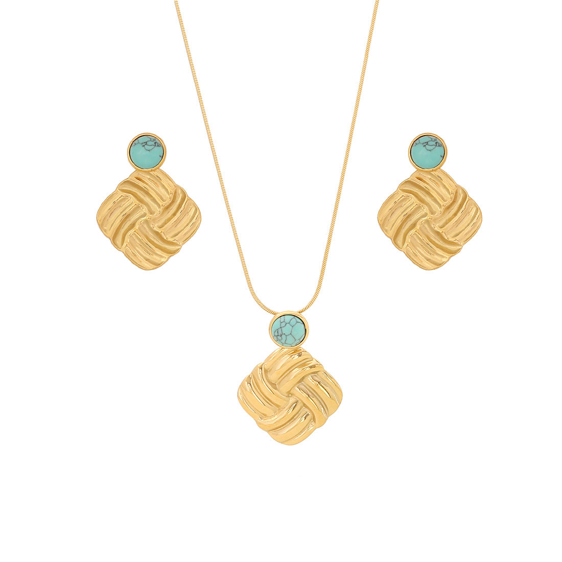 Set collana con ciondolo irregolare geometrico da donna in acciaio inossidabile con finitura galvanica e catena Snake