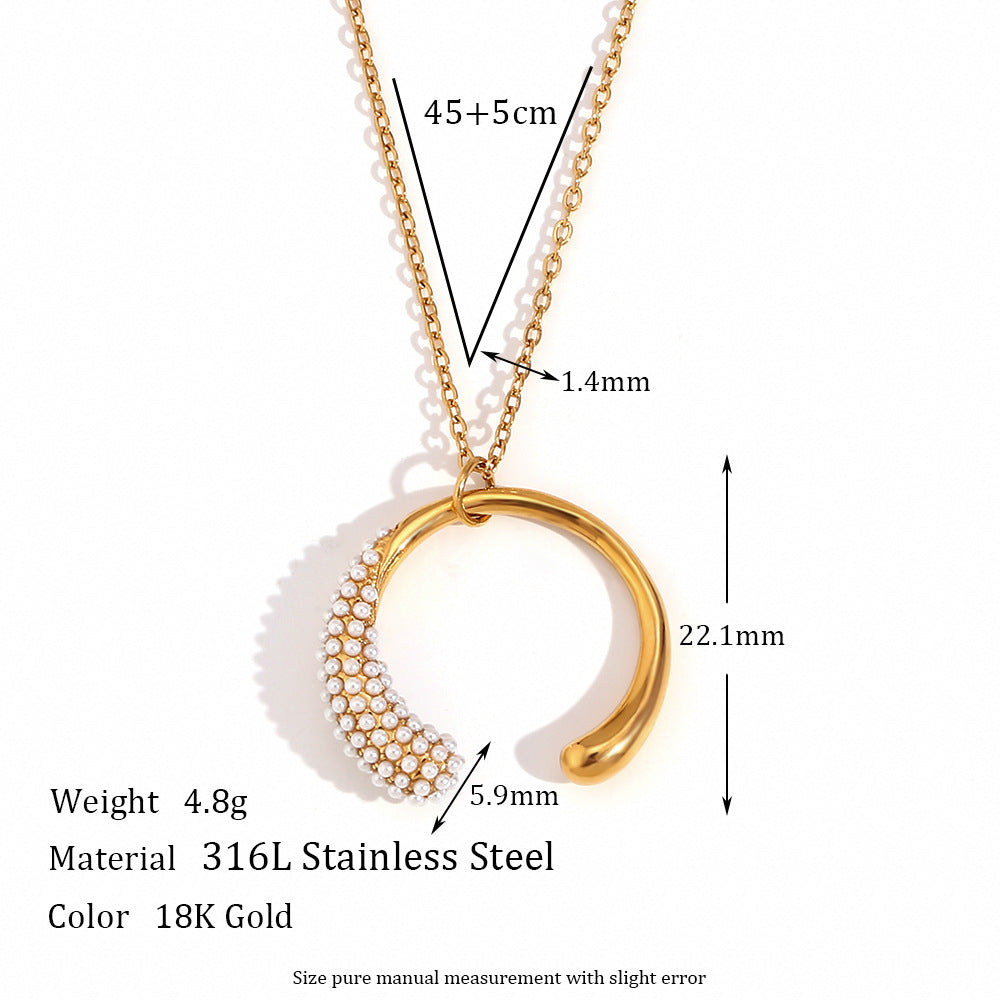 Minimalist Geometric Smile Pendant Necklace for Women in Stainless Steel with 18K Gold Plating